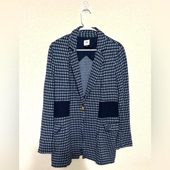 Cabi Checkered Plaid Blazer Jacket women’s navy Blue Career Academia size large - Picture 4 of 13